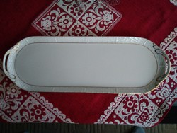 White-gold Herend porcelain serving tray with basket-weave edge, gold decoration!
