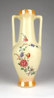 1D296 Virágdíszes irizáló fajansz váza díszváza 21.5 cm