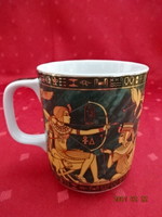 Fathi Mahmoud egyiptomi porcelán pohár, aranyozott, jelenetet ábrázoló. Vanneki!