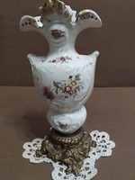 Alkuképes! Barokkos talpazatú, porcelánfajansz antik váza, 1890-1900 évek körüli