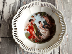 100 éves antik osztrák tányér puttó angyallal Union K 21,5 x 5,5 cm (TÖRTÉNETTEL)