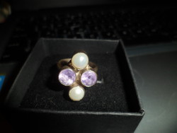 Silver ring / amethyst, pearl