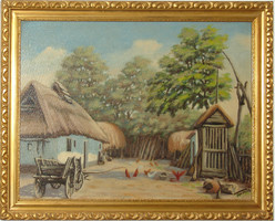 Gyönyörű festmény - zsákvászonra festett tanyasi életkép Tornai jelzéssel