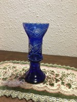 Üveg váza (metszett ,kék 16 cm)