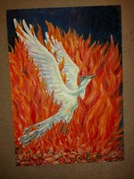 Ernő Kovács: phoenix, painting, 50x70, wood fiber, sign, address indicated, cataloged ...