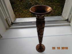 Antik kézműves,magas virágmintás ,ezüst és réz berakásos,cizellált Keleti réz váza 30 cm