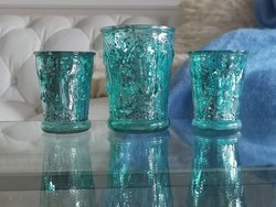 Turquoise, fringed glass candle holders, glasses 10 cm