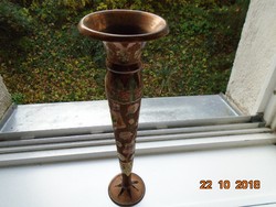Antik Keleti  kézműves,magas virágmintás ,ezüst és réz berakásos,cizellált réz váza 30 cm