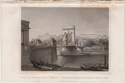 Az új Híd Pest és Buda között, acélmetszet 1860, Hunfalvy, Rohbock, eredeti, Lánchíd, Duna, metszet