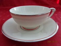 PIRKEN HAMMER német porcelán, antik teáscsésze + alátét, ezüst és piros csíkkal díszítve. Vanneki!