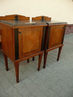 2 pcs antique, marble roof, inlaid graceful braided bedside table / small chest of drawers in very nice condition