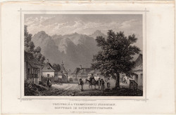 Veszteglő a Verestorony - szorosban, acélmetszet 1864, Hunfalvy, Rohbock, eredeti, Erdély, metszet