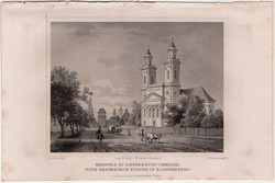 Kolozsvár, új református templom, acélmetszet 1864, Hunfalvy, Rohbock, eredeti, metszet, Erdély