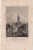 Evangélikus szentegyház Nagyszeben, acélmetszet 1864, Hunfalvy, Rohbock, eredeti, metszet, Erdély