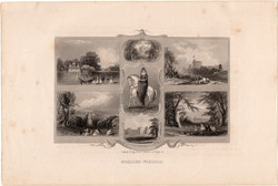 Windsor kastély, acélmetszet 1850, eredeti, 12 x 17, Anglia, metszet, kis képek, Viktória királynő