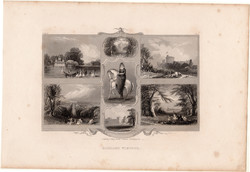 Windsor kastély (9), acélmetszet 1850, eredeti, 12x17, Anglia, metszet, kis képek, Viktória királynő