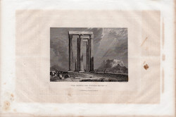 Athén, acélmetszet 1837, eredeti, kis méret, 8 x 12 cm, német, Jupiter templom, Görögország, Olympus