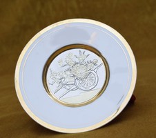 Japán porcelán dísz tányér 24 karátos arannyal és ezüsttel felületkezelve Samurai The art of Chokin