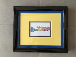 Cheerful dog-cat picture of Keith Haring from the Keith Haring Foundation in a 3D exclusive lacquer frame