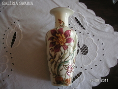 Orchid vase by Zsolnay, hand painted, display case, perfect piece, 26 cm.