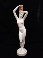 Budapes Aquincum, haját igazító meztelen női akt, jelzett porcelán nipp, szobor 26cm