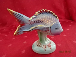 Drasche porcelán figura, rózsaszín/kék hal, dúsan aranyozott. Vanneki! Jókai.