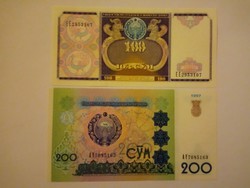 Unc  100 / 200 Szom  Üzbegisztán !!!  Gyönyörű Unc bankjegyek !!