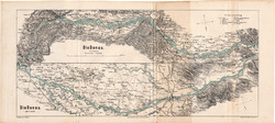 Duna térkép 1881, V. és VI. szakasza, német, folyó, Mölk, Bécs, Wien, Pozsony, Esztergom, Gran