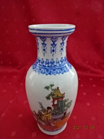 Japán porcelán váza, kék szegéllyel, magassága 20 cm.