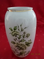 Hollóházi porcelán, zöld/sárga virágos váza, magassága 17 cm. Vanneki!
