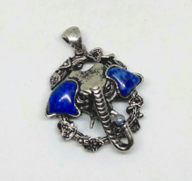 Lapis lazuli köves, tibeti ezüst Elefánt fej foglalatú medál