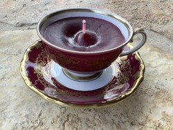 Reichenbach bordó arany díszítésű porcelán illatgyertya kávéscsésze és alj