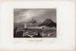Mumbles világítótorony (3), acélmetszet 1857, eredeti, 10 x 15, metszet, Wales, Swansea, Glamorgan
