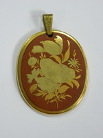 Rosenthal arany festésű virágos porcelán medál