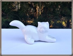 Ritka, jelzett, Zsolnay porcelán fehér macska
