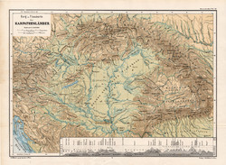 Kárpátok térkép 1885, eredeti, német nyelvű, osztrák atlasz, Kozenn, hegy, vízrajz, Magyarország