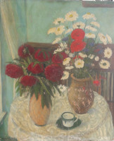 MÁRKUS JÓZSEF: Csendélet rózsákkal és margarétákkal (olaj 60x50 cm) virágok