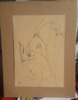 Nő, aki élt (tollrajz, 1966, MK monogram) szürreális akt, modern kép