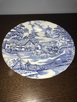 Kék mintás angol porcelán tányér tál Lovas mintával lapos 
