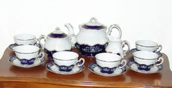 Zsolnay Pompadour Pompadur 6 személyes teáskészlet - gyöngyörű, sosem használt vitrin állapotban