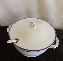 Zsolnay soup bowl with 5 church signs + soup spoon