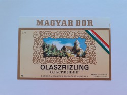 Retro boros üvegcímke Magyar Bor Olaszrizling export régi bor címke