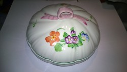 Herendi-Hibátlan nagyméretű szalagos  bonbonier, cukortartó, kínáló átm.17 cm