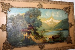 Antik biedermeier festmény szép keretben 611