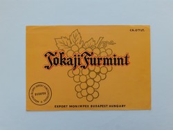 Retro boros üvegcímke Tokaji Furmint export bor címke