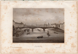 Párizs, Szajna, acélmetszet 1858, Meyers Universum, eredeti, 10 x 15 cm, Franciaország, Paris, folyó