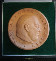 Madarassy Walter (1909-1994) 1972. "Farkas Géza 1872-1934" terrakotta emlékérem tokban (77mm)