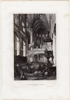 St. Etienne du Mont, Párizs, acélmetszet 1859, Meyers Universum, eredeti, 10 x 15 cm, templom