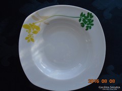 Modern novelty rounded square deep plate with green yellow beige foliage pattern