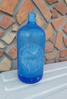 Retro 1 literes kék szódásüveg, üveg,  nosztalgia darab, dísznek Földes Hadházi és Imre 